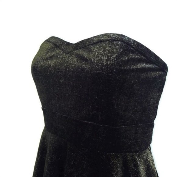 Free People Black Velour Dress Metallic Silver Strapless Sweetheart Pockets M - Picture 4 of 7